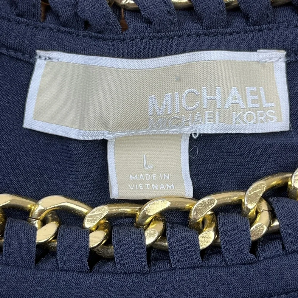Michael Kors Navy Blue Chain Collar Sleeveless Shirt Tank Blouse Size Large‎